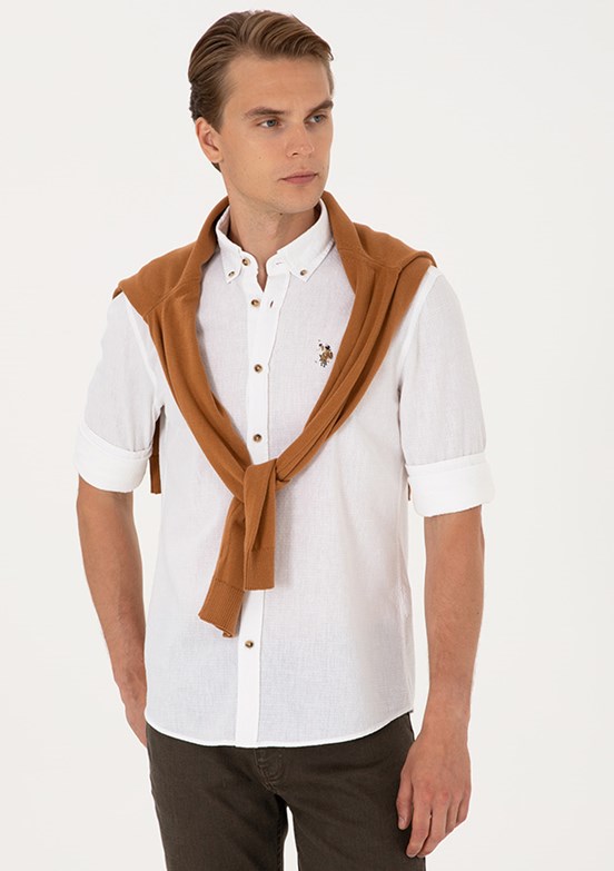 US POLO ASSN - Erkek Beyaz Uzun Kol Gömlek