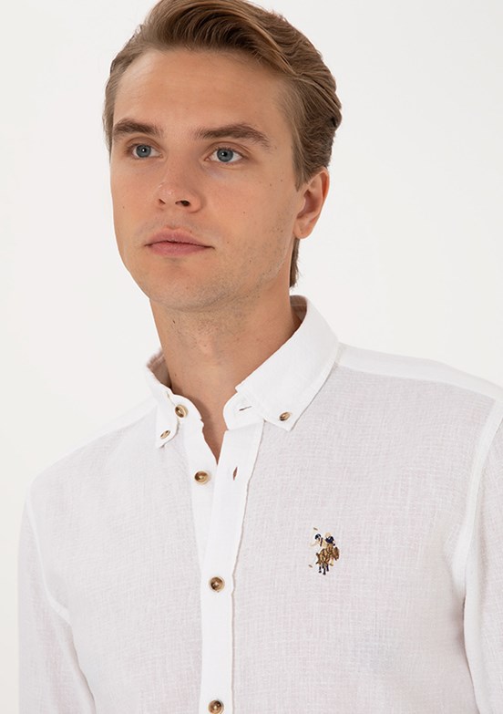 US POLO ASSN - Erkek Beyaz Uzun Kol Gömlek