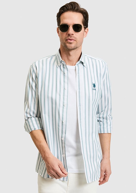 US POLO ASSN - Erkek Mavi Uzun Kol Gömlek