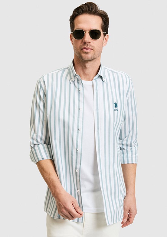 US POLO ASSN - Erkek Mavi Uzun Kol Gömlek