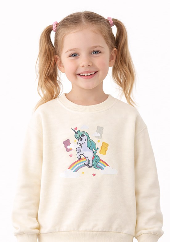 HARİBO - S26G1SW203 Kız Çocuk Beyaz Basic Sweatshirt
