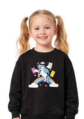 HARİBO - S26G1SW203 Kız Çocuk Siyah Basic Sweatshirt