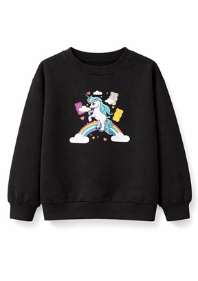 HARİBO - S26G1SW203 Kız Çocuk Siyah Basic Sweatshirt