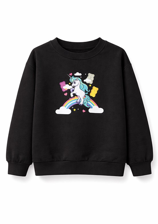 HARİBO - S26G1SW203 Kız Çocuk Siyah Basic Sweatshirt