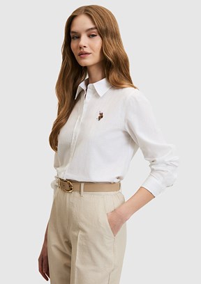 US POLO ASSN - Kadın Beyaz Uzun Kol Gömlek