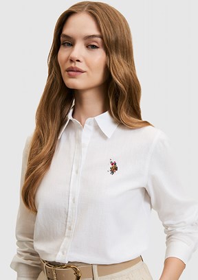 US POLO ASSN - Kadın Beyaz Uzun Kol Gömlek