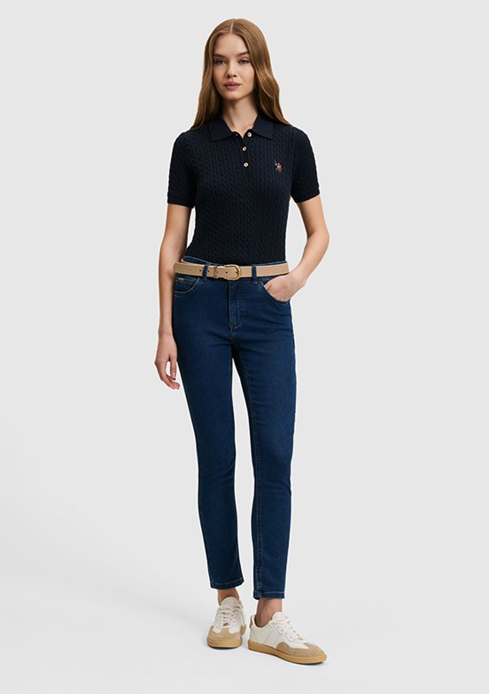 US POLO ASSN - Kadın Mavi Oversize Jean Pantolon