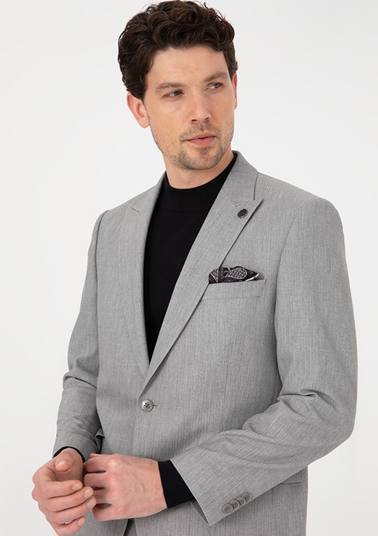 PİERRE CARDİN Erkek Gri Slim Takım Elbise