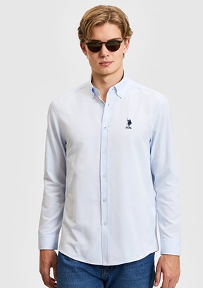 US POLO ASSN - Erkek Mavi Uzun Kol Gömlek