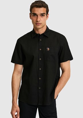 US POLO ASSN - Erkek Siyah Kısa Kol Gömlek