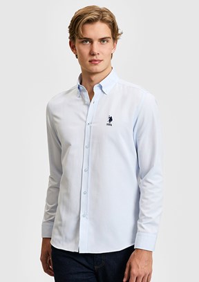 US POLO ASSN - Erkek Mavi Uzun Kol Gömlek