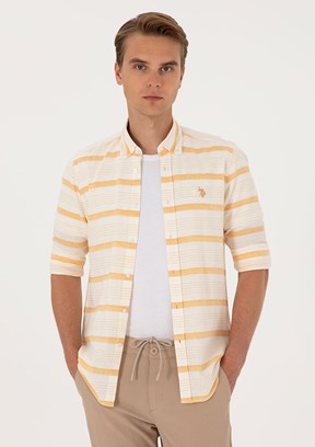 US POLO ASSN - Erkek Sarı Uzun Kol Gömlek