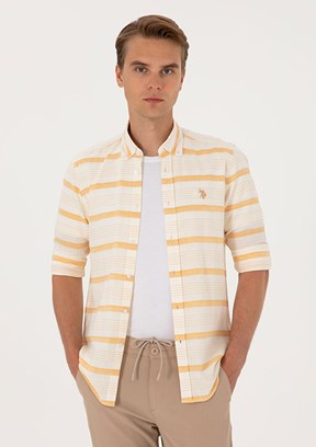 US POLO ASSN - Erkek Sarı Uzun Kol Gömlek