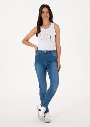 US POLO ASSN Kadın Beyaz Bisiklet Yaka T-Shirt