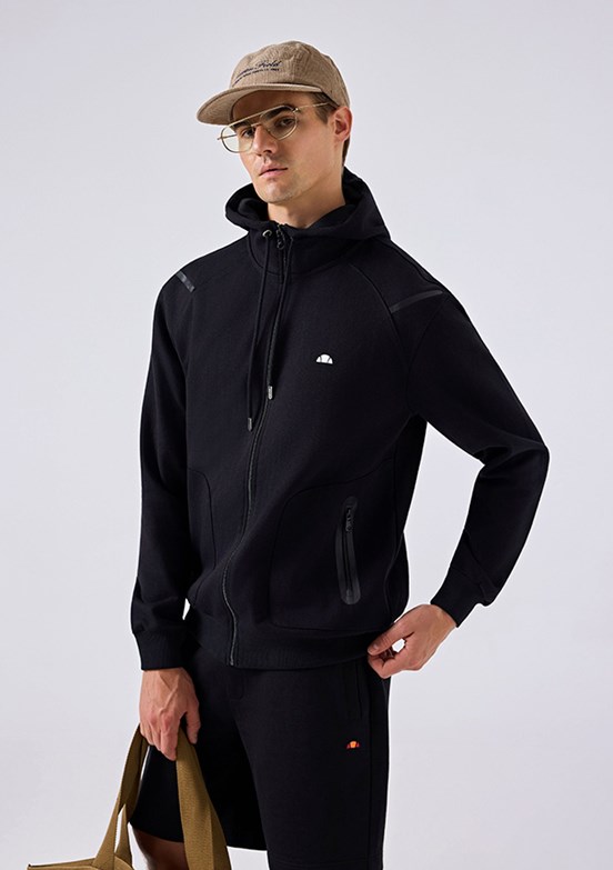 ELLESSE - 6SM1004 Erkek Siyah Fermuarlı Kapüşonlu Sweatshirt