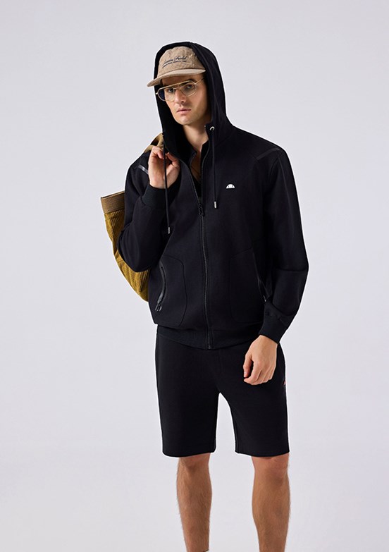 ELLESSE - 6SM1004 Erkek Siyah Fermuarlı Kapüşonlu Sweatshirt