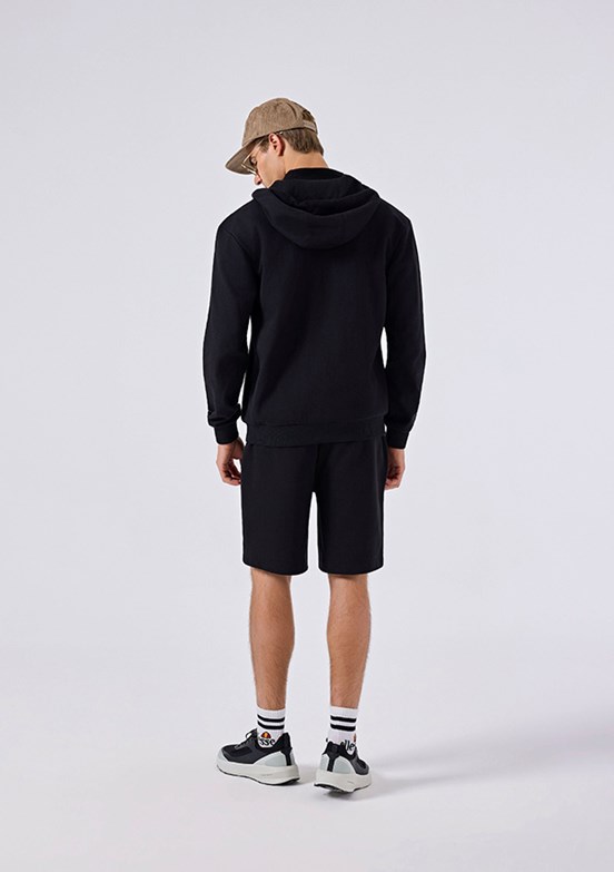 ELLESSE - 6SM1004 Erkek Siyah Fermuarlı Kapüşonlu Sweatshirt