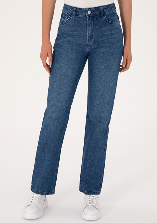 PİERRE CARDİN - Kadın Mavi Straight Jean Pantolon