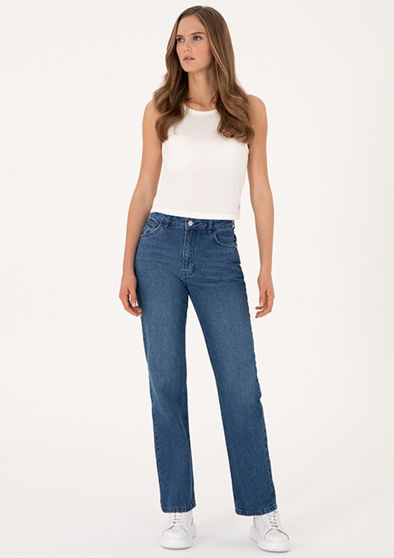 PİERRE CARDİN - Kadın Mavi Straight Jean Pantolon