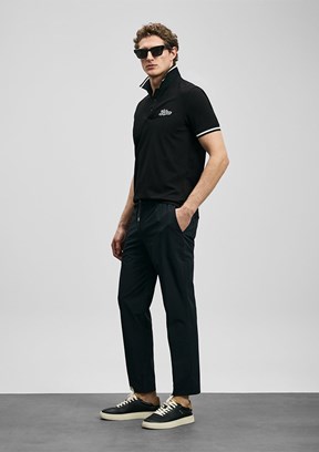 LUFİAN Artos - 111040249 Erkek Siyah Polo Yaka T-Shirt