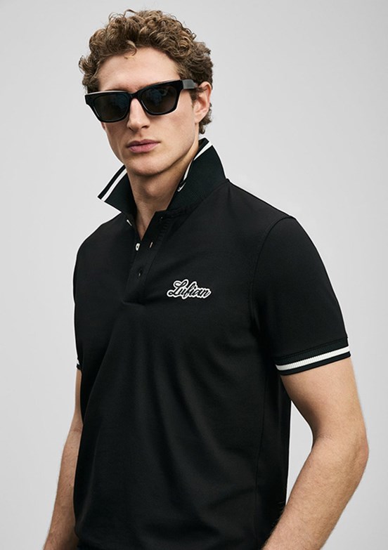 LUFİAN Artos - 111040249 Erkek Siyah Polo Yaka T-Shirt