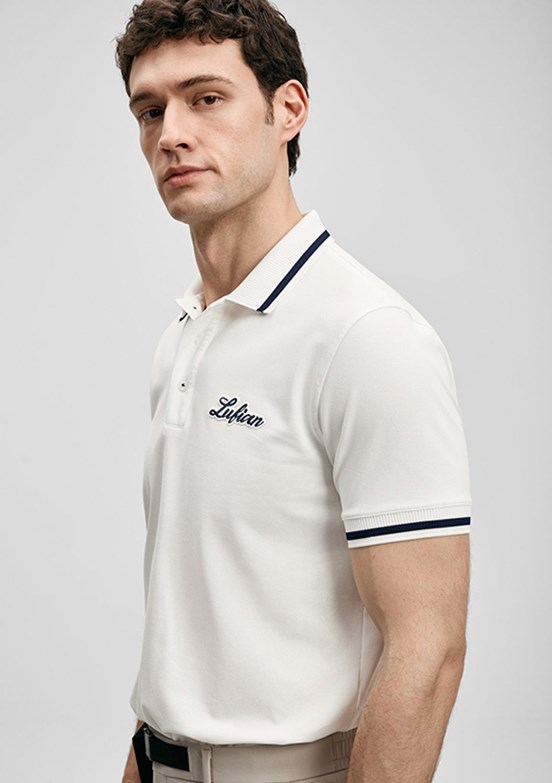 LUFİAN Artos - 111040249 Erkek Beyaz Polo Yaka T-Shirt