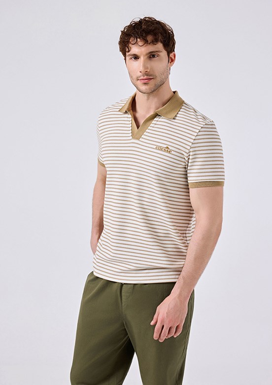 ELLESSE - 6SM5019 Erkek Bej Polo Yaka T-Shirt