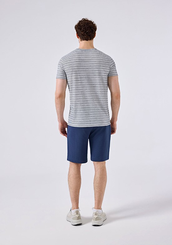 ELLESSE - 6SM5021 Erkek Lacivert Çizgili T-Shirt