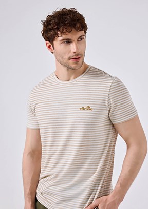 ELLESSE - 6SM5021 Erkek Bej Çizgili T-Shirt
