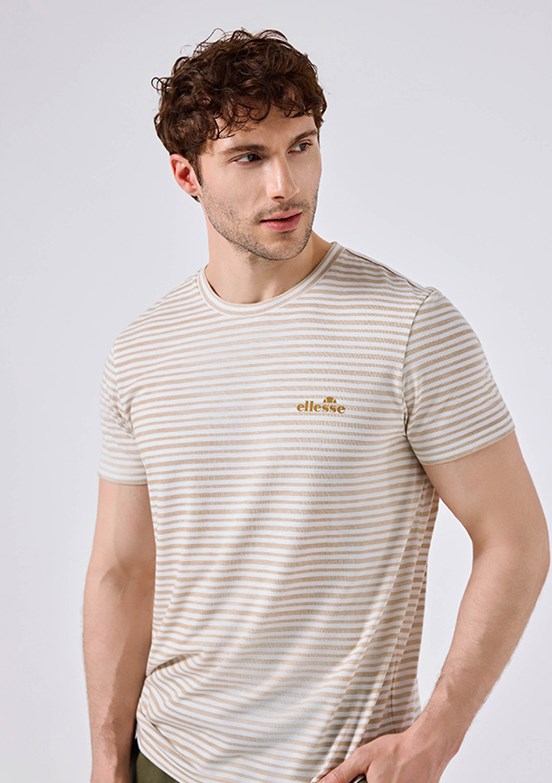 ELLESSE - 6SM5021 Erkek Bej Çizgili T-Shirt