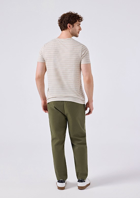 ELLESSE - 6SM5021 Erkek Bej Çizgili T-Shirt