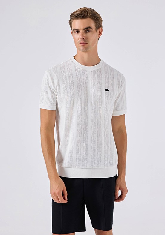 ELLESSE - 6SM5057 Erkek Beyaz Triko T-Shirt