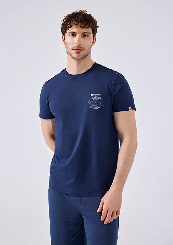 ELLESSE - 6SM5065 Erkek Lacivert Baskılı T-Shirt