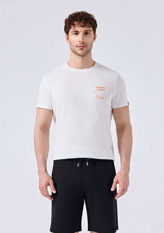 ELLESSE - 6SM5065 Erkek Beyaz Baskılı T-Shirt