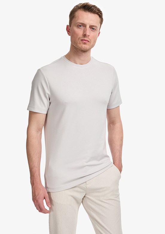 PİERRE CARDİN - Erkek Gri Basic T-Shirt