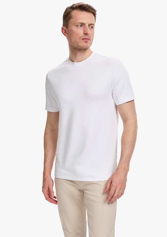 PİERRE CARDİN - Erkek Beyaz Basic T-Shirt
