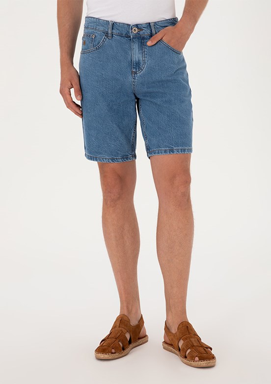 US POLO ASSN - Erkek Mavi Denim Şort
