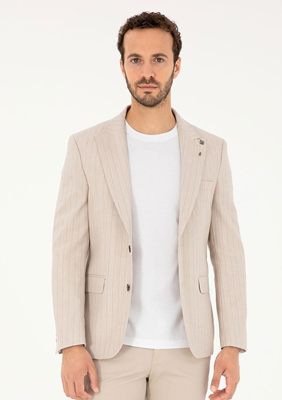 US POLO ASSN - Erkek Bej Slim Ceket