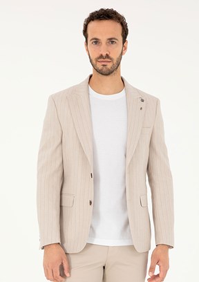 US POLO ASSN - Erkek Bej Slim Ceket