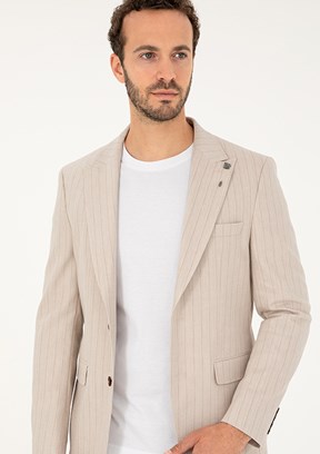 US POLO ASSN - Erkek Bej Slim Ceket