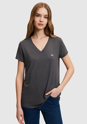 US POLO ASSN - Kadın Antrasit Basic T-Shirt
