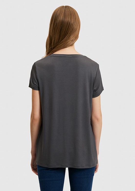 US POLO ASSN - Kadın Antrasit Basic T-Shirt