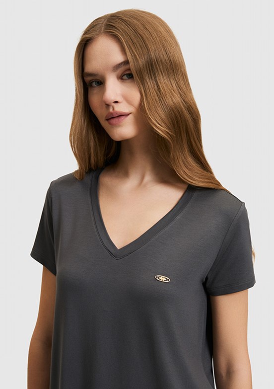 US POLO ASSN - Kadın Antrasit Basic T-Shirt