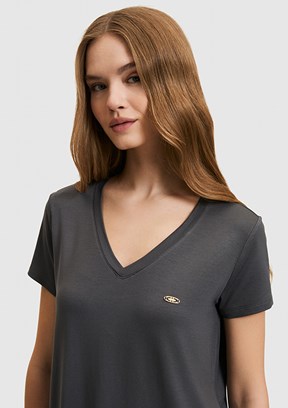 US POLO ASSN - Kadın Antrasit Basic T-Shirt