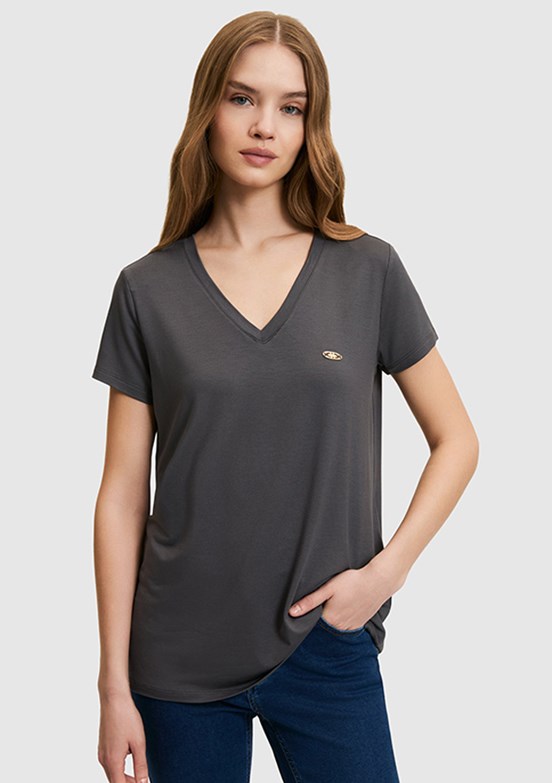 US POLO ASSN - Kadın Antrasit Basic T-Shirt