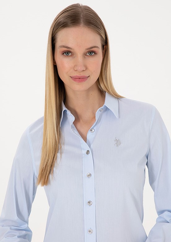 US POLO ASSN - Kadın Mavi Slim Gömlek