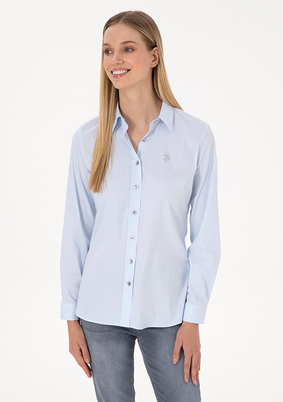 US POLO ASSN - Kadın Mavi Slim Gömlek