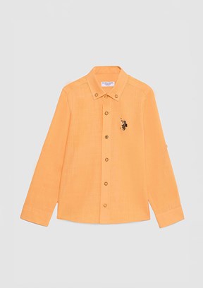 US POLO ASSN - Erkek Çocuk Turuncu Uzun Kol Gömlek