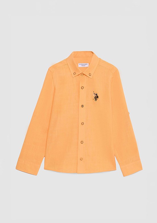 US POLO ASSN - Erkek Çocuk Turuncu Uzun Kol Gömlek