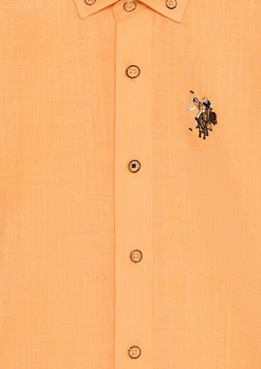 US POLO ASSN - Erkek Çocuk Turuncu Uzun Kol Gömlek